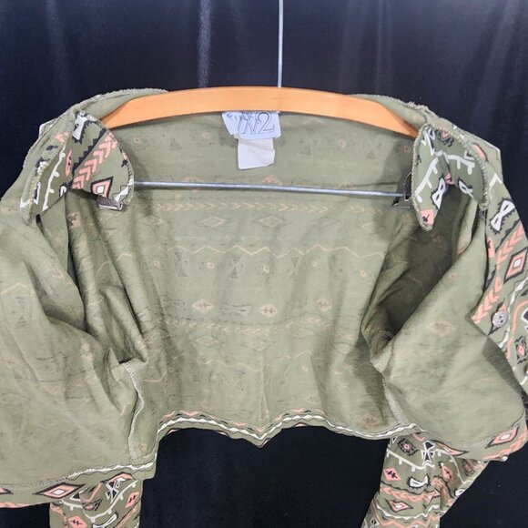 Vintage 1980s In2 Tribal button Up Long Sleeve Cropped Top with Shoulder Pads LG - Picture 8 of 12